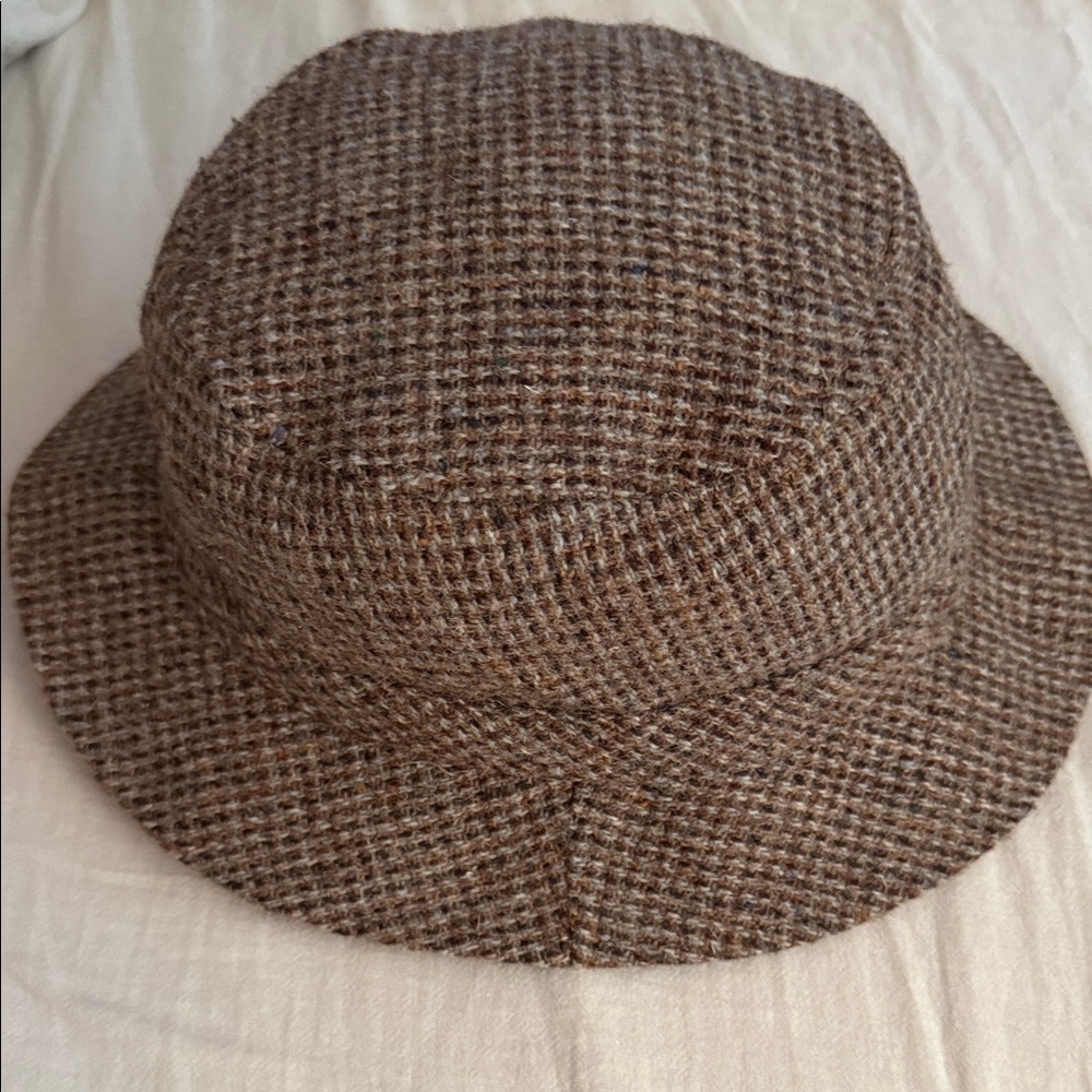 Vintage LL Bean Harris Tweed 100% Scottish Wool Gore-Tex Brown Bucket Hat